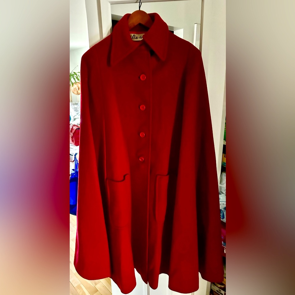 Dramatic vintage red wool cape